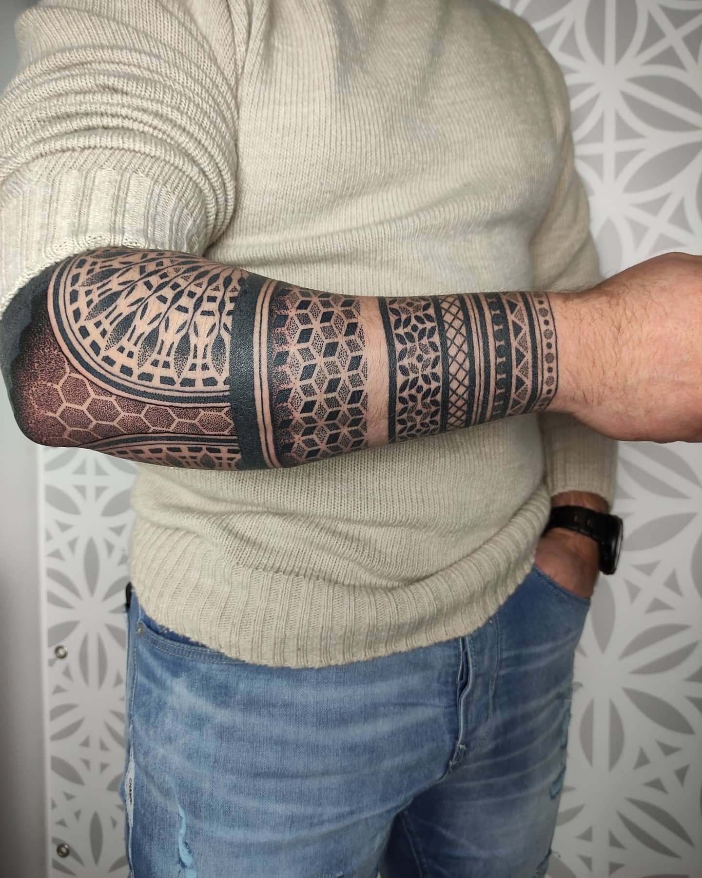 Ornamental dotwork tattoo sleeve